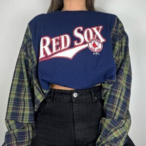 Red Sox Reworked Upcycled Long Sleeved Lightweight Baggy Loose fit Shirt Top